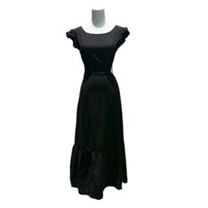 Jason Wu Open Back Linen Blend Tiered Hem Midi Sundress Black Flutter Sleeve M